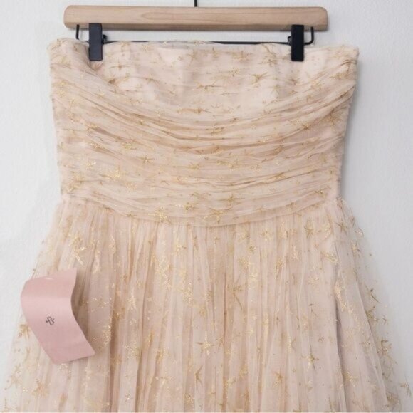 NWT BHLDN x Joanna August Brenda Star Strapless Midi Dress 8 Gold Bridal Tulle - Picture 9 of 14